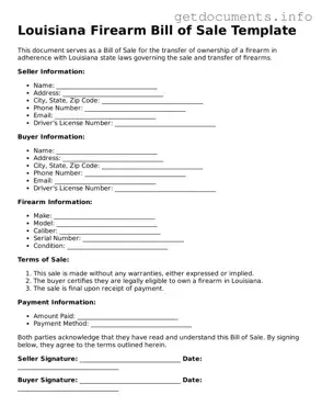 Free  Firearm Bill of Sale Template for Louisiana