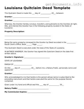 Free  Quitclaim Deed Template for Louisiana