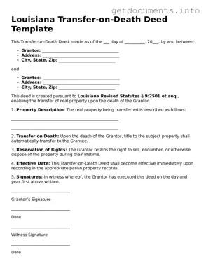 Free  Transfer-on-Death Deed Template for Louisiana