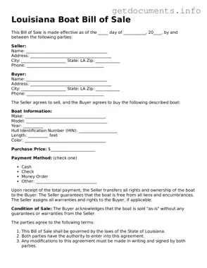 Free  Boat Bill of Sale Template for Louisiana