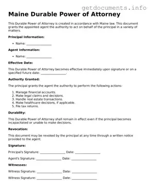 Free  Durable Power of Attorney Template for Maine