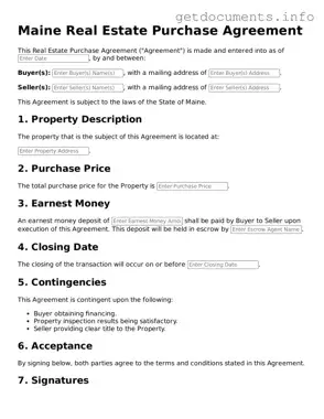 Free  Real Estate Purchase Agreement Template for Maine