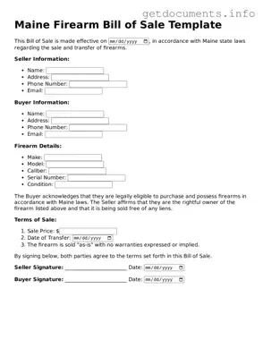Free  Firearm Bill of Sale Template for Maine