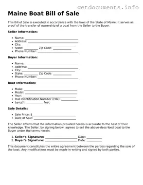 Free  Boat Bill of Sale Template for Maine