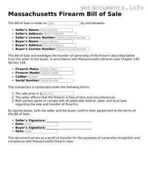 Free  Firearm Bill of Sale Template for Massachusetts