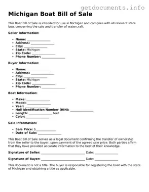 Free  Boat Bill of Sale Template for Michigan