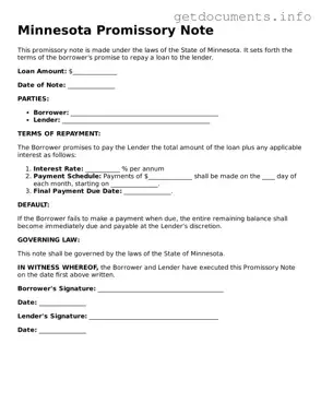 Free  Promissory Note Template for Minnesota