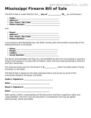 Free  Firearm Bill of Sale Template for Mississippi