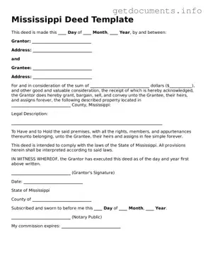 Free  Deed Template for Mississippi