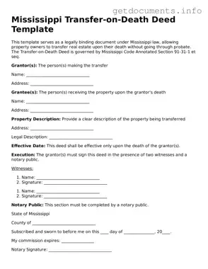 Free  Transfer-on-Death Deed Template for Mississippi
