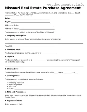 Free  Real Estate Purchase Agreement Template for Missouri