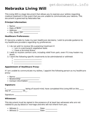Free  Living Will Template for Nebraska