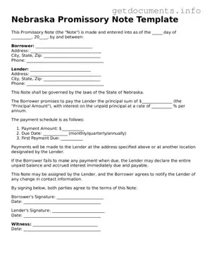 Free  Promissory Note Template for Nebraska