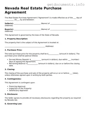 Free  Real Estate Purchase Agreement Template for Nevada