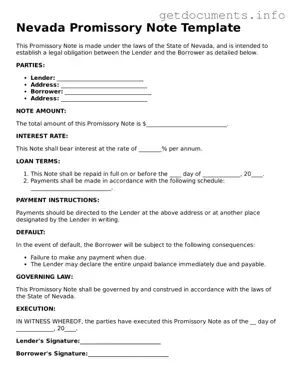 Free  Promissory Note Template for Nevada