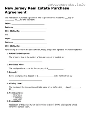 Free  Real Estate Purchase Agreement Template for New Jersey