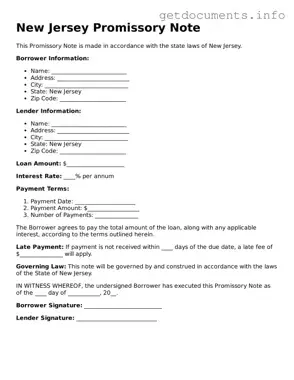Free  Promissory Note Template for New Jersey
