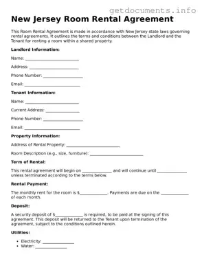 Free  Room Rental Agreement Template for New Jersey