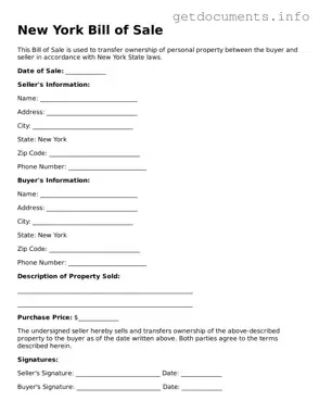 Free  Bill of Sale Template for New York