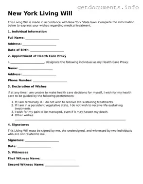 Free  Living Will Template for New York