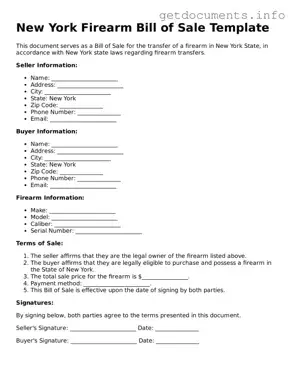 Free  Firearm Bill of Sale Template for New York