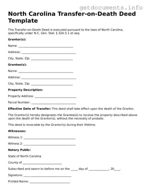 Free  Transfer-on-Death Deed Template for North Carolina
