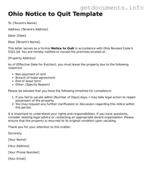 Free  Notice to Quit Template for Ohio