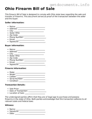 Free  Firearm Bill of Sale Template for Ohio