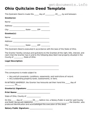 Free  Quitclaim Deed Template for Ohio