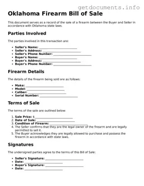 Free  Firearm Bill of Sale Template for Oklahoma
