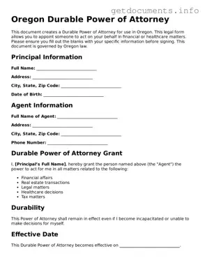 Free  Durable Power of Attorney Template for Oregon