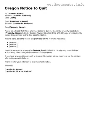 Free  Notice to Quit Template for Oregon
