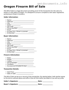 Free  Firearm Bill of Sale Template for Oregon