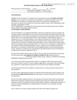 Official Owner Operator Lease Agreement Form