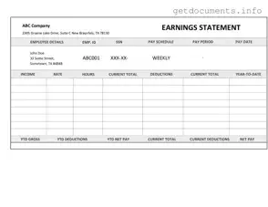 Official Independent Contractor Pay Stub Form