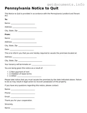 Free  Notice to Quit Template for Pennsylvania