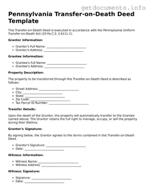 Free  Transfer-on-Death Deed Template for Pennsylvania