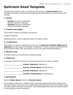 Printable Quitclaim Deed Document