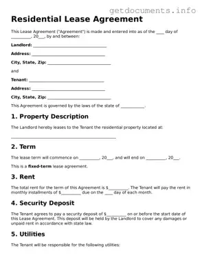 Printable Lease Agreement Document