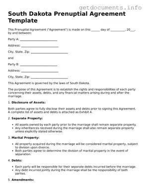 Free  Prenuptial Agreement Template for South Dakota