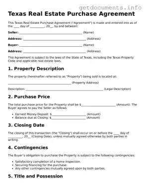 Free  Real Estate Purchase Agreement Template for Texas