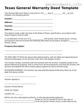 Free  Deed Template for Texas