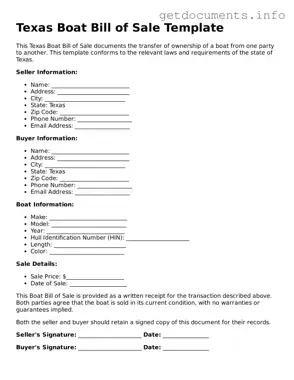 Free  Boat Bill of Sale Template for Texas