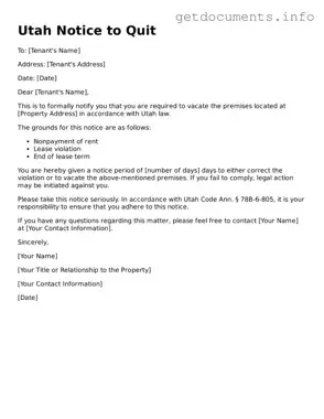 Free  Notice to Quit Template for Utah