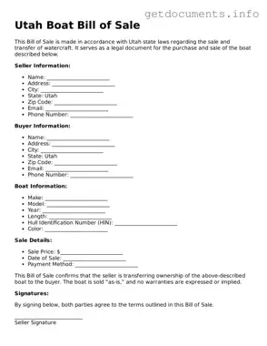 Free  Boat Bill of Sale Template for Utah