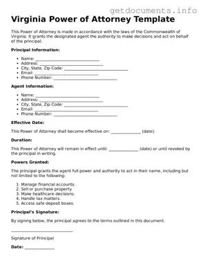 Free  Power of Attorney Template for Virginia