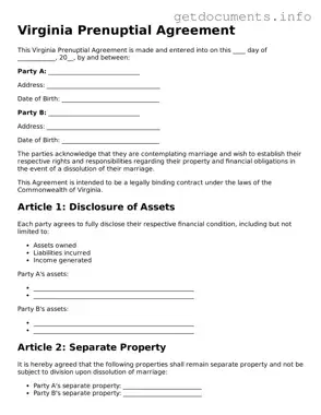 Free  Prenuptial Agreement Template for Virginia