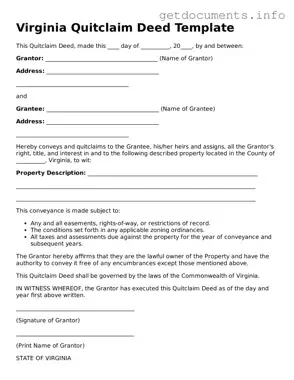 Free  Quitclaim Deed Template for Virginia
