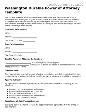 Free  Durable Power of Attorney Template for Washington