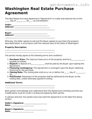 Free  Real Estate Purchase Agreement Template for Washington